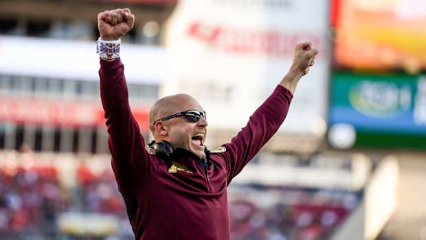 Minnesota Golden Gophers head coach PJ Fleck reacts.